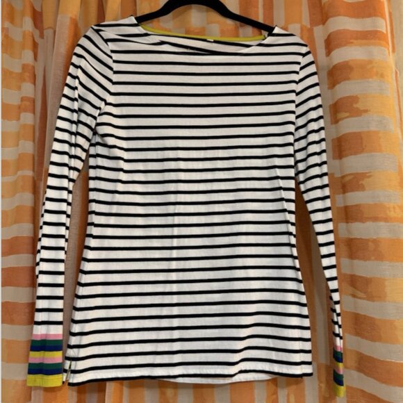 Boden Striped Rainbow Trim Bretton Top Size 6 US / 10 Uk - Picture 1 of 7